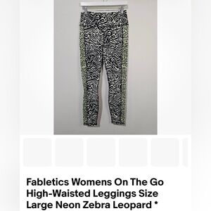 Fabletics Women's Black and Green Zebra Print Leggings